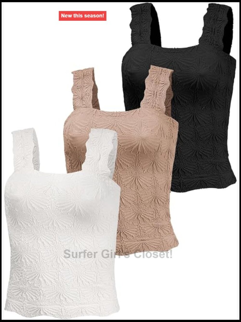 Women's Seamless Wide Strap Crop Tank Tops Square Neck Lettuce Trim Cami